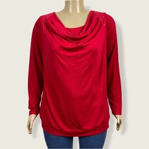 Cato Draped Cowl Neck Shirt Top Jersey Knit PLUS